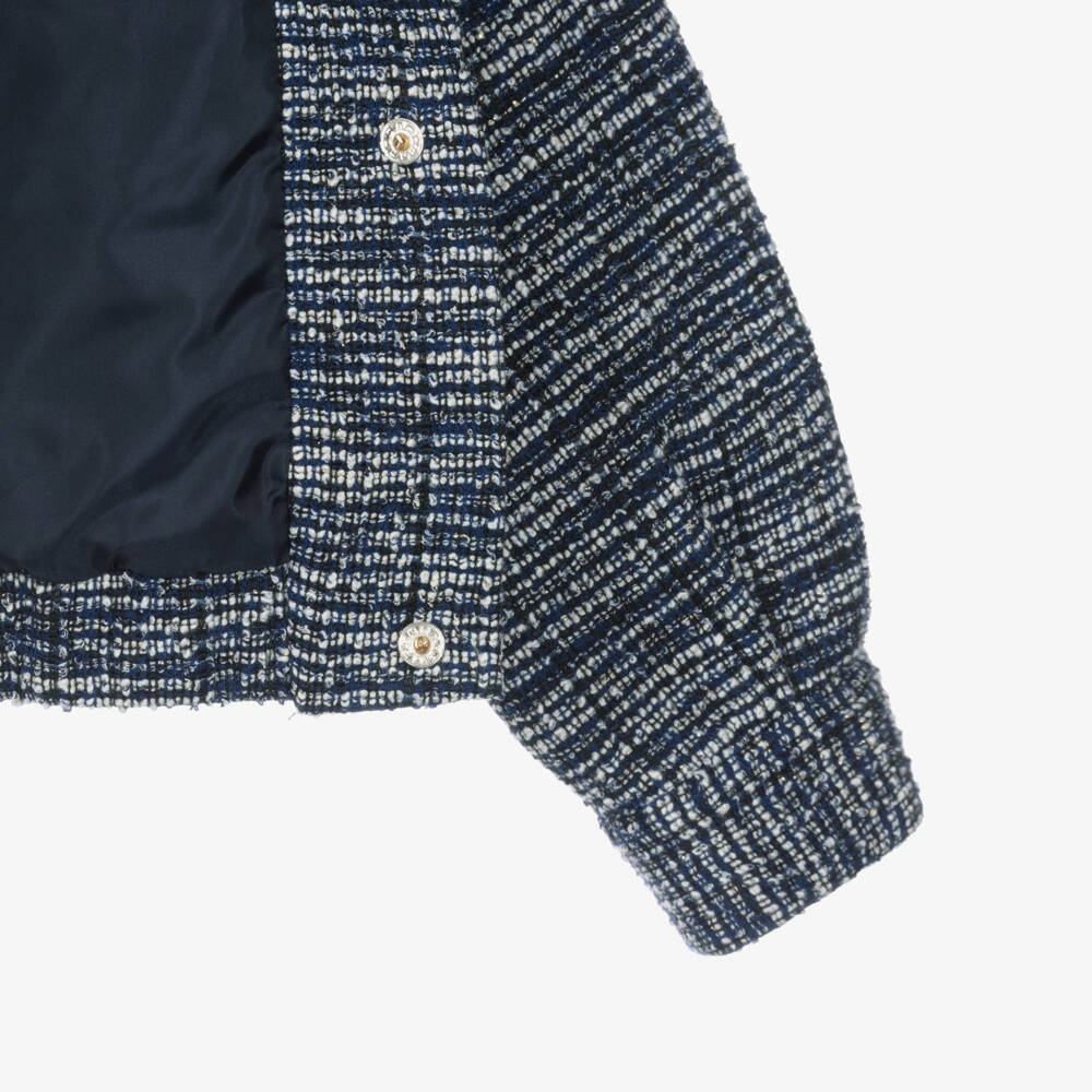 Mayoral-Girls Navy Blue Sparkly Tweed Blouson Jacket | Childrensalon