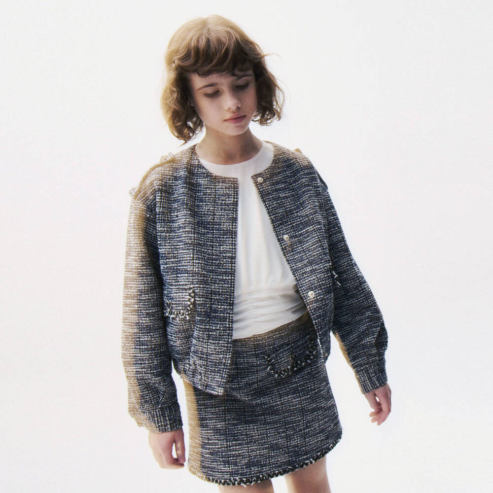 Mayoral-Girls Navy Blue Sparkly Tweed Blouson Jacket | Childrensalon