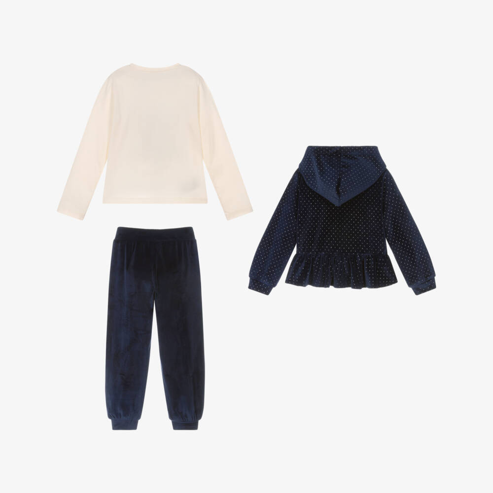 Mayoral-Girls Navy Blue Sparkly Velour Tracksuit Set | Childrensalon