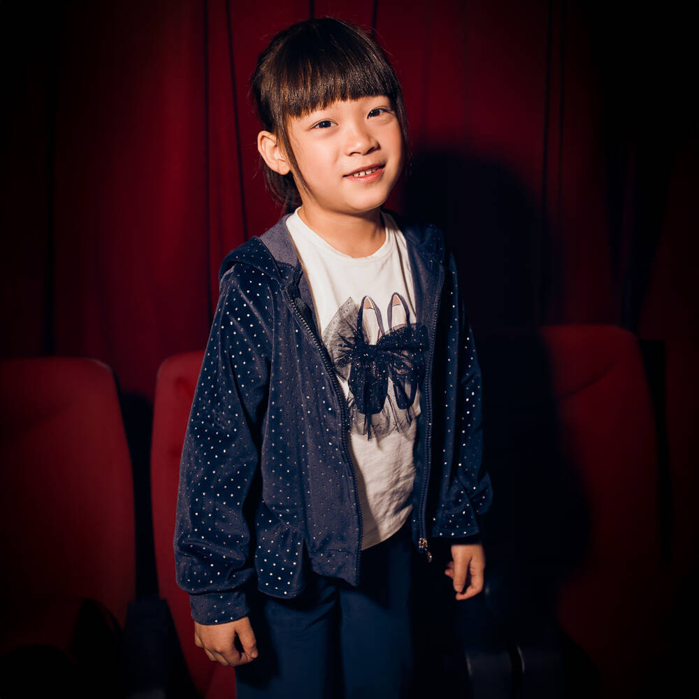 Mayoral-Girls Navy Blue Sparkly Velour Tracksuit Set | Childrensalon