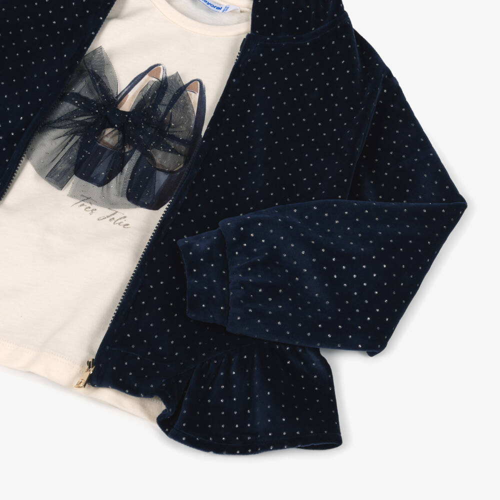 Mayoral-Girls Navy Blue Sparkly Velour Tracksuit Set | Childrensalon
