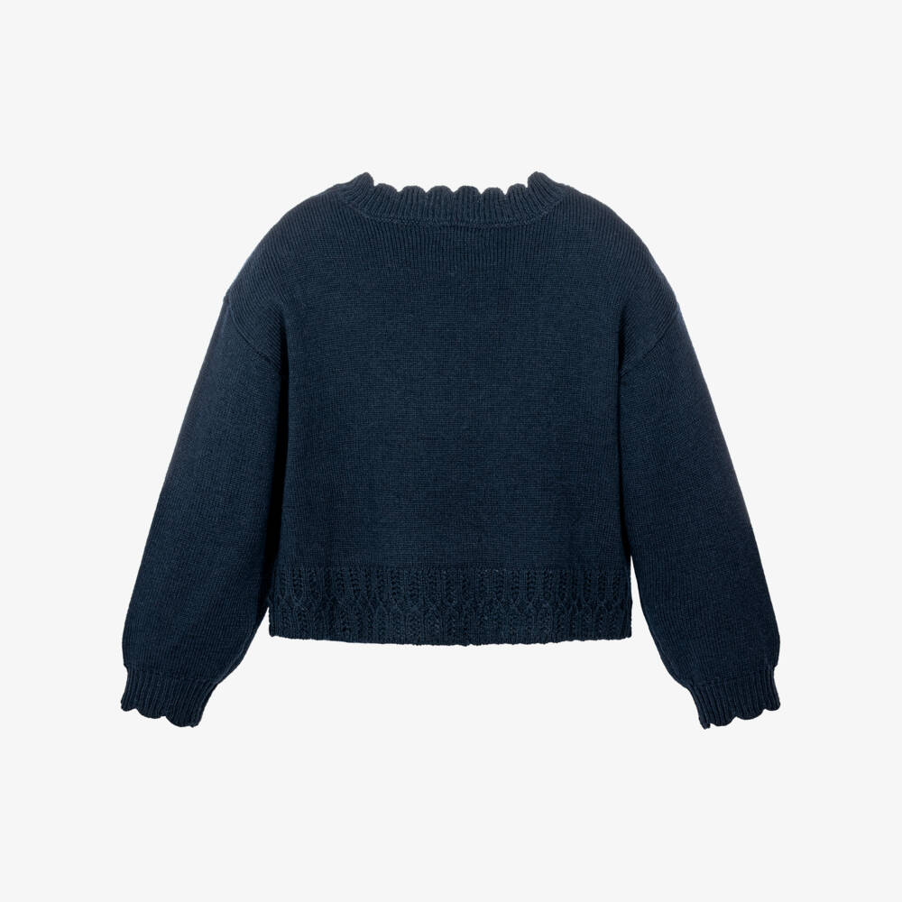Mayoral-Girls Navy Blue Sweater with Sequinned Bow | Childrensalon