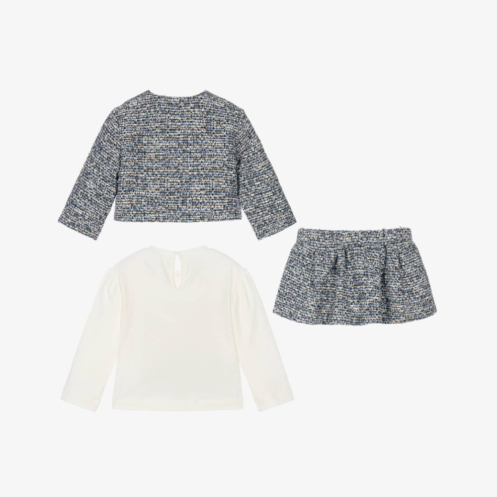 Mayoral-Girls Navy Blue Tweed Jacket & Skirt Set | Childrensalon