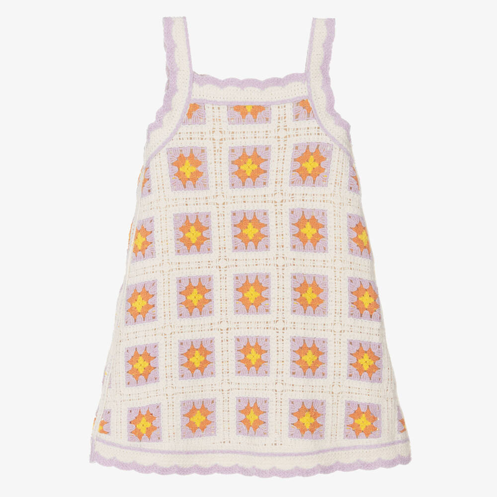 Mayoral-Girls Orange & Lilac Crochet Flower Dress | Childrensalon