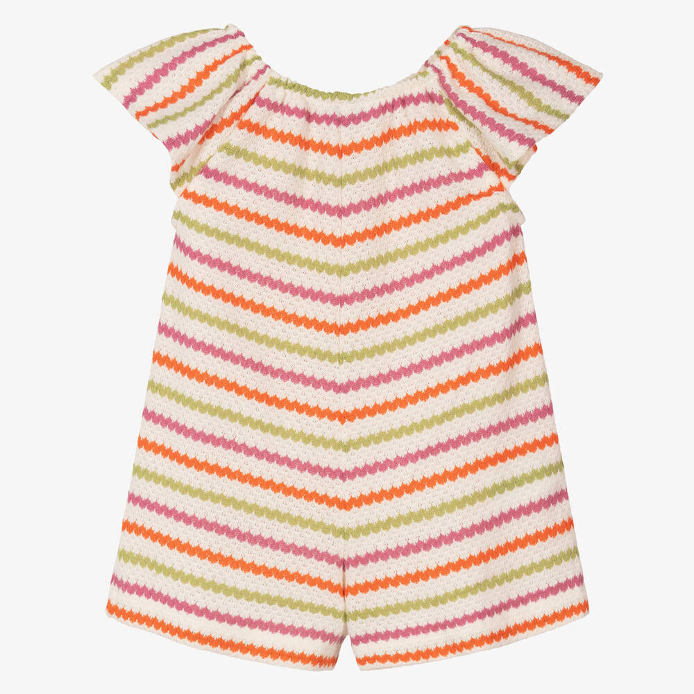Mayoral-Girls Orange Striped Knit Playsuit | Childrensalon