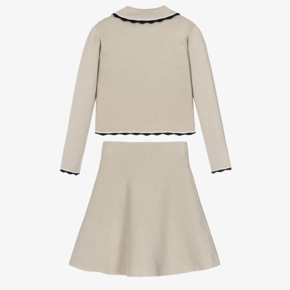 Mayoral-Girls Pale Beige Knitted Skirt Set | Childrensalon