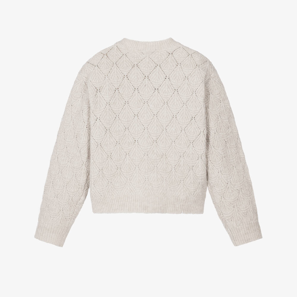 Mayoral-Girls Pale Beige Openwork Knit Sweater | Childrensalon