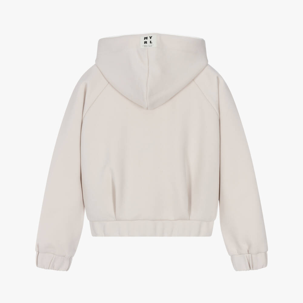 Mayoral-Girls Pale Beige Zip-Up Hooded Top | Childrensalon