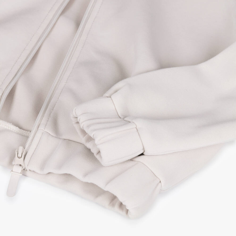 Mayoral-Girls Pale Beige Zip-Up Hooded Top | Childrensalon
