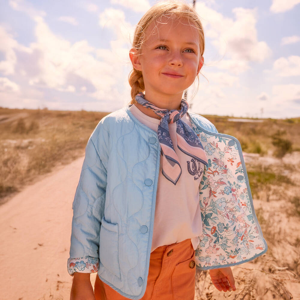 Mayoral-Girls Pale Blue Quilted Reversible Jacket | Childrensalon