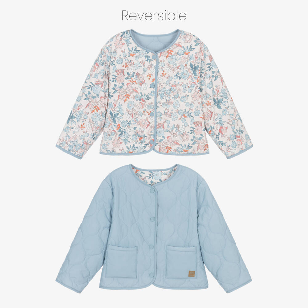 Mayoral-Girls Pale Blue Quilted Reversible Jacket | Childrensalon