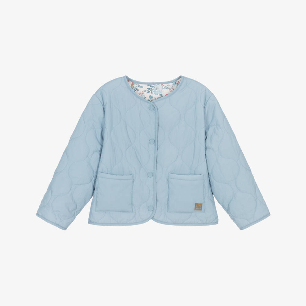 Mayoral-Girls Pale Blue Quilted Reversible Jacket | Childrensalon
