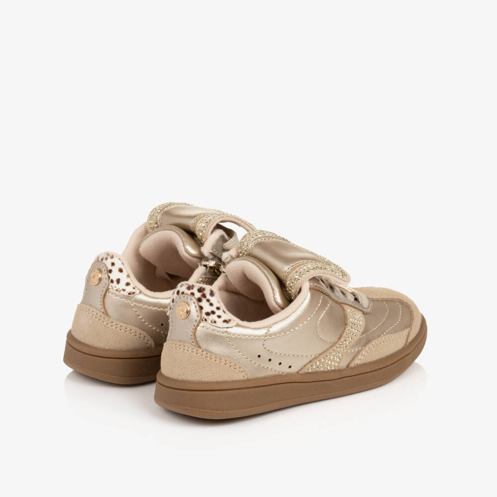Mayoral-Girls Pale Gold Lace-Up Trainers with Studds | Childrensalon