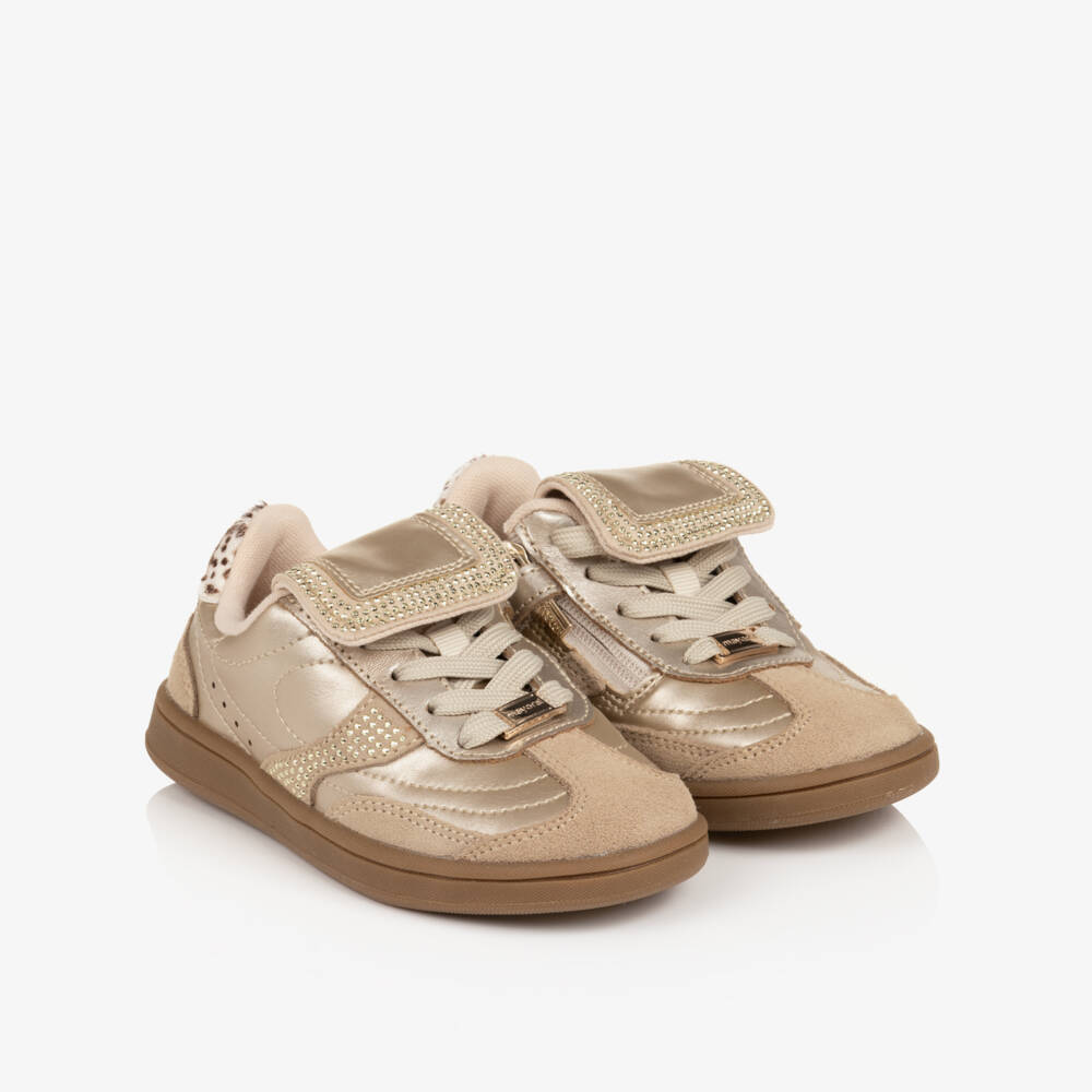 Mayoral-Girls Pale Gold Lace-Up Trainers with Studds | Childrensalon
