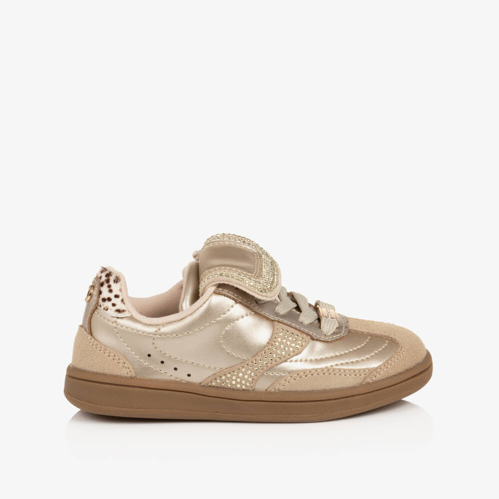 Mayoral-Girls Pale Gold Lace-Up Trainers with Studds | Childrensalon
