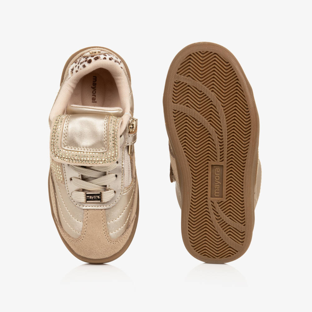 Mayoral-Girls Pale Gold Lace-Up Trainers with Studds | Childrensalon