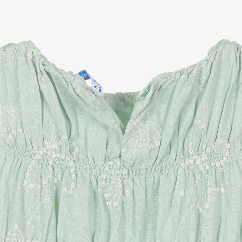 Mayoral-Girls Pale Green Embroidered Cotton Trouser Set | Childrensalon
