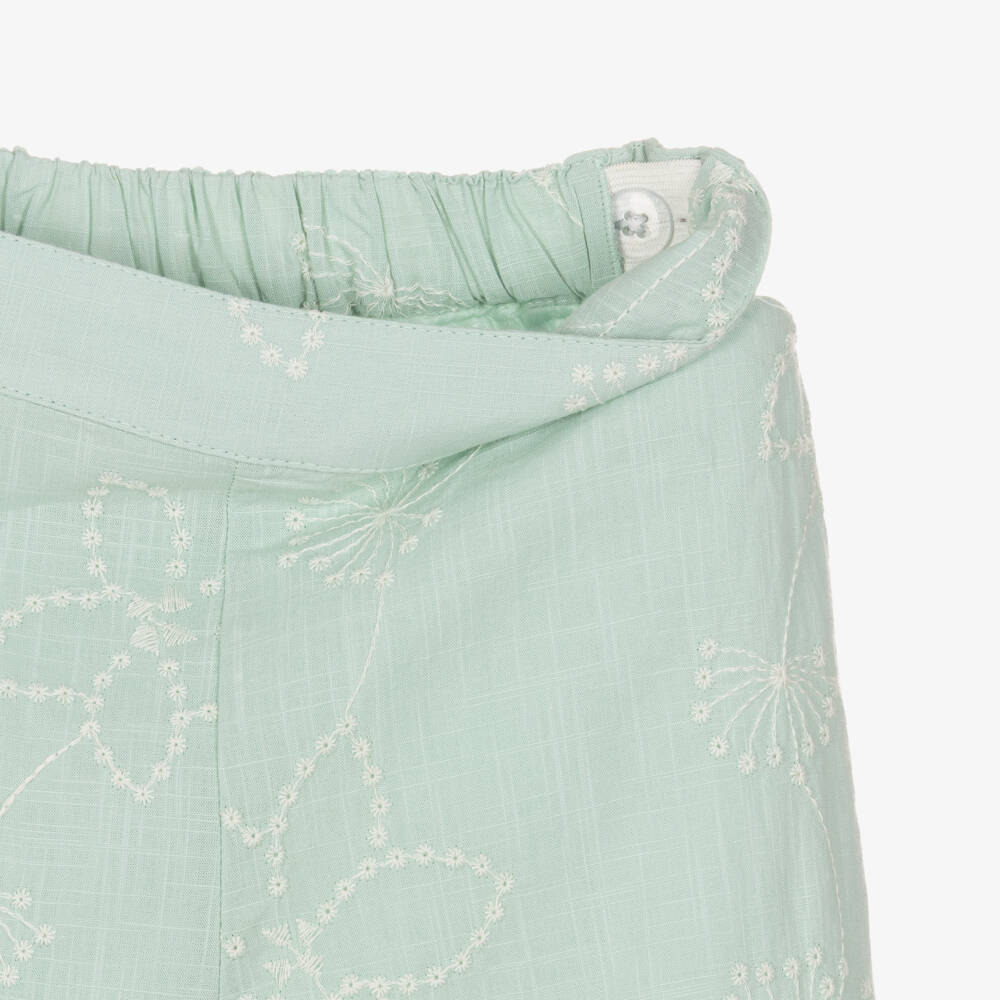 Mayoral-Girls Pale Green Embroidered Cotton Trouser Set | Childrensalon