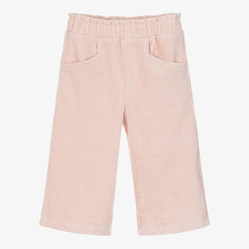 Mayoral-Girls Pale Pink Corduroy Velour Trousers with Pockets | Childrensalon
