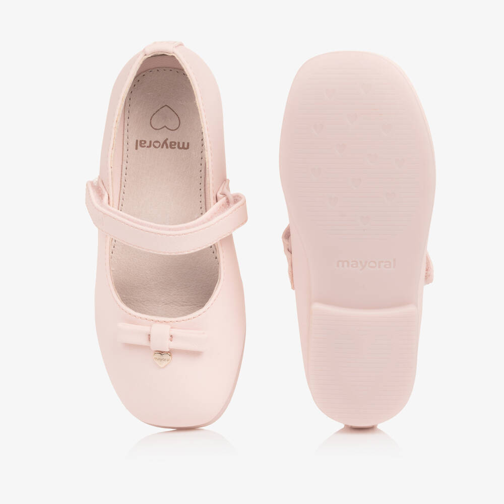 Mayoral-Girls Pale Pink Faux Leather Bow Pumps | Childrensalon