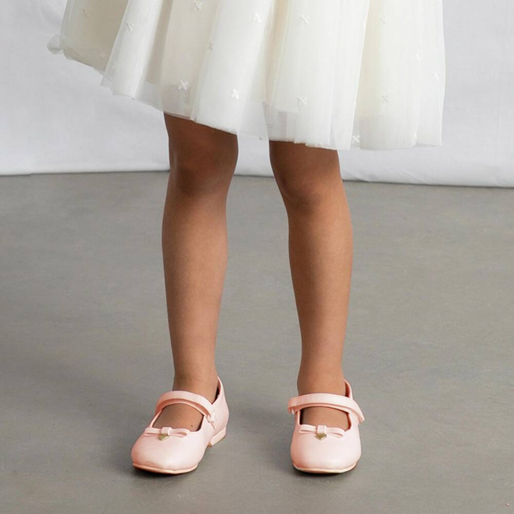 Mayoral-Girls Pale Pink Faux Leather Bow Pumps | Childrensalon