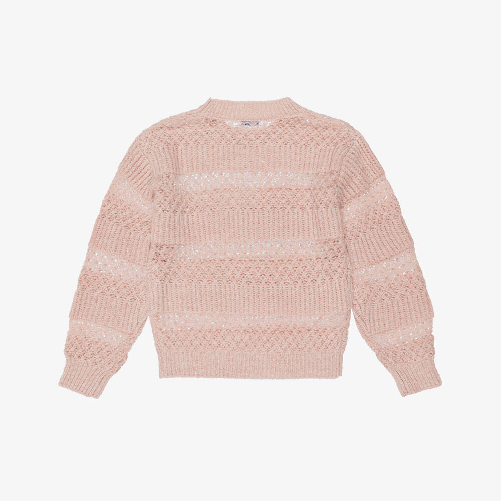 Mayoral-Girls Pale Pink Openwork Knit Sweater | Childrensalon
