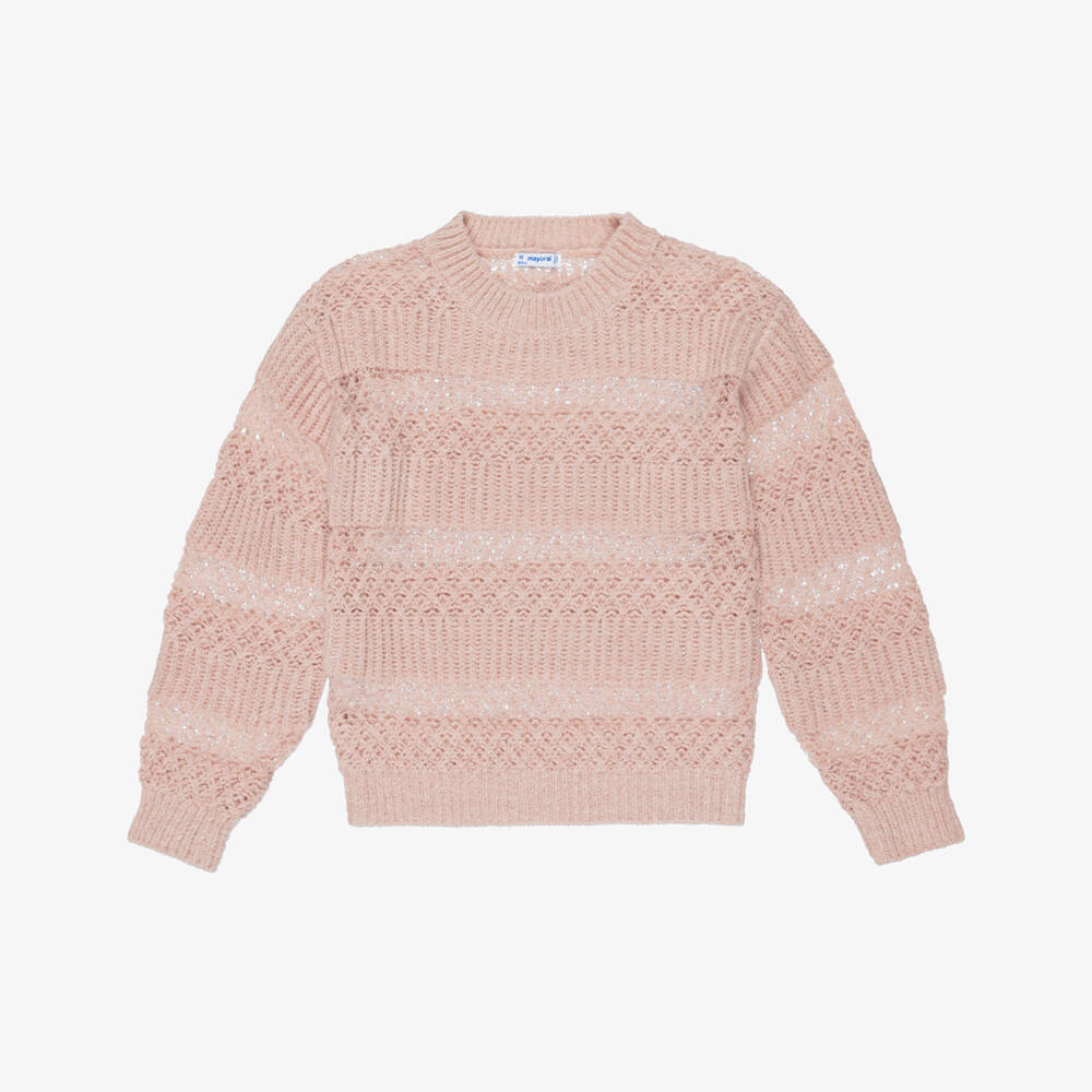 Mayoral-Girls Pale Pink Openwork Knit Sweater | Childrensalon