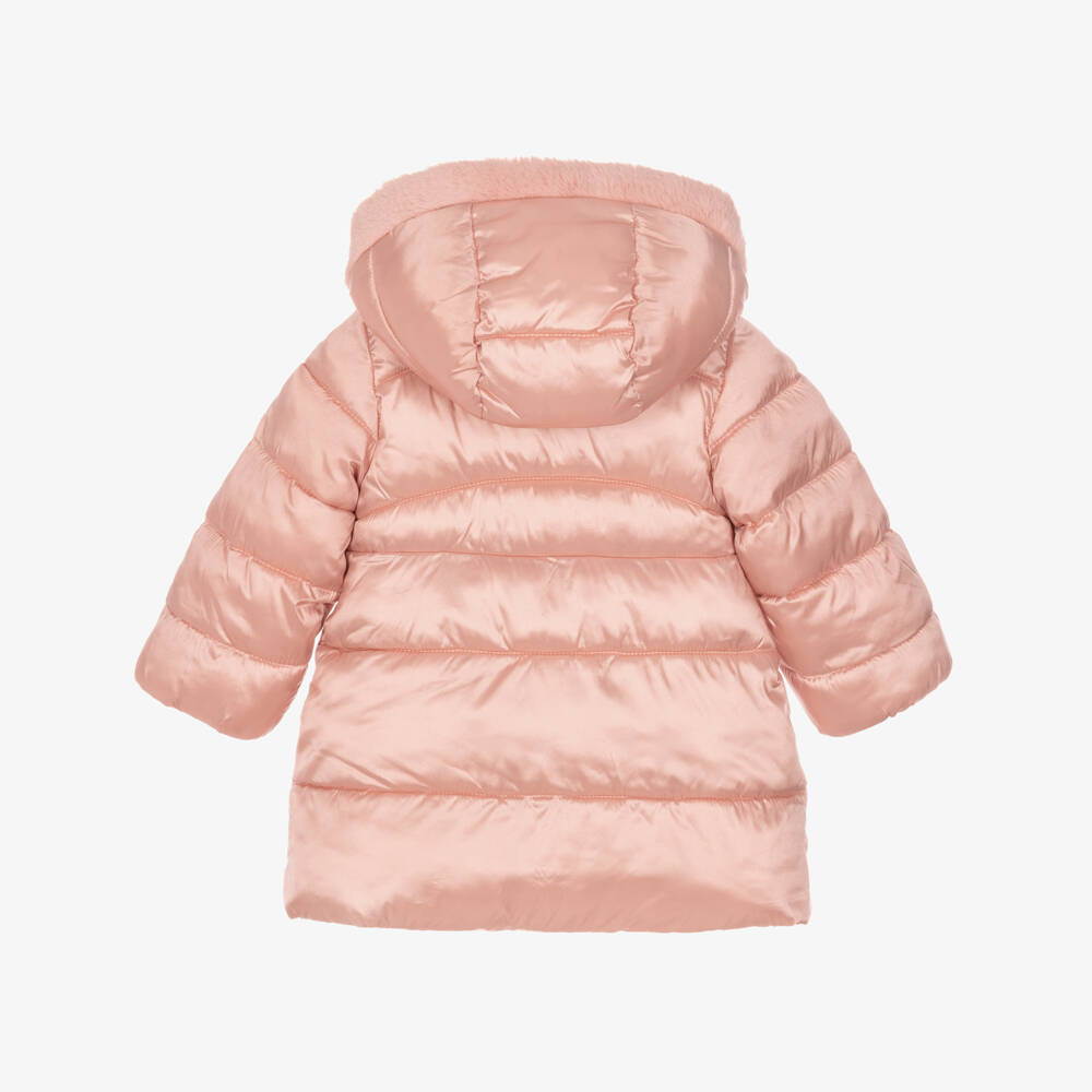 Mayoral-Girls Pale Pink Puffer Coat with Faux Fur Trim | Childrensalon