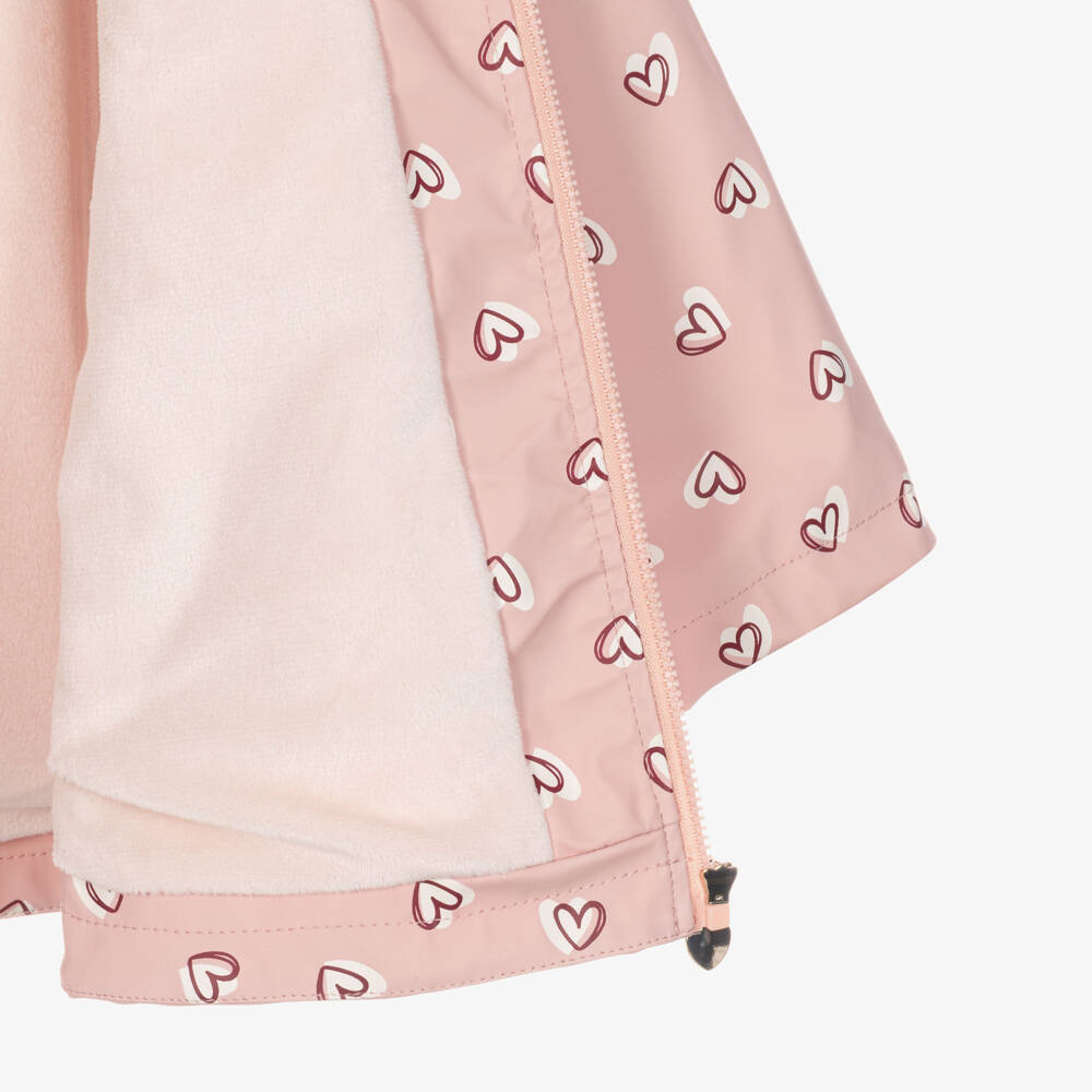 Mayoral-Girls Pale Pink Raincoat with Burgundy Heart Prints | Childrensalon