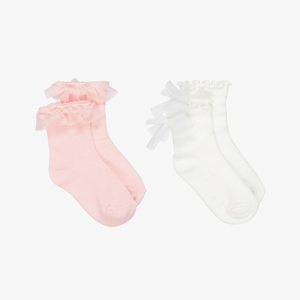 Mayoral-Girls Pale Pink & White Knitted Socks (2 Pack) | Childrensalon