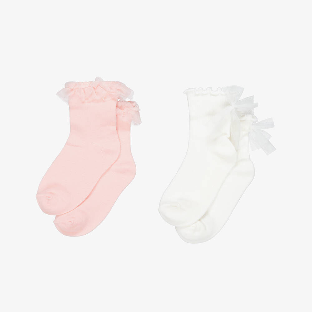 Mayoral-Girls Pale Pink & White Knitted Socks (2 Pack) | Childrensalon