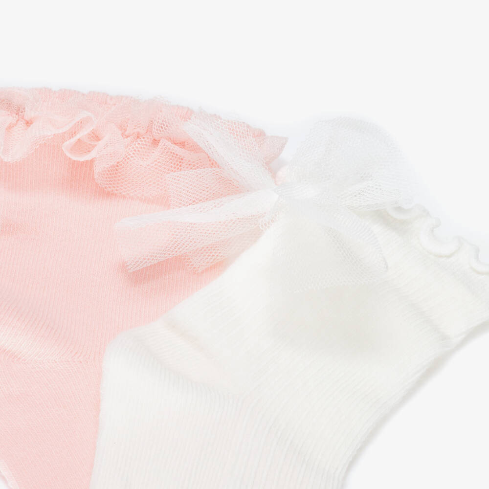 Mayoral-Girls Pale Pink & White Knitted Socks (2 Pack) | Childrensalon