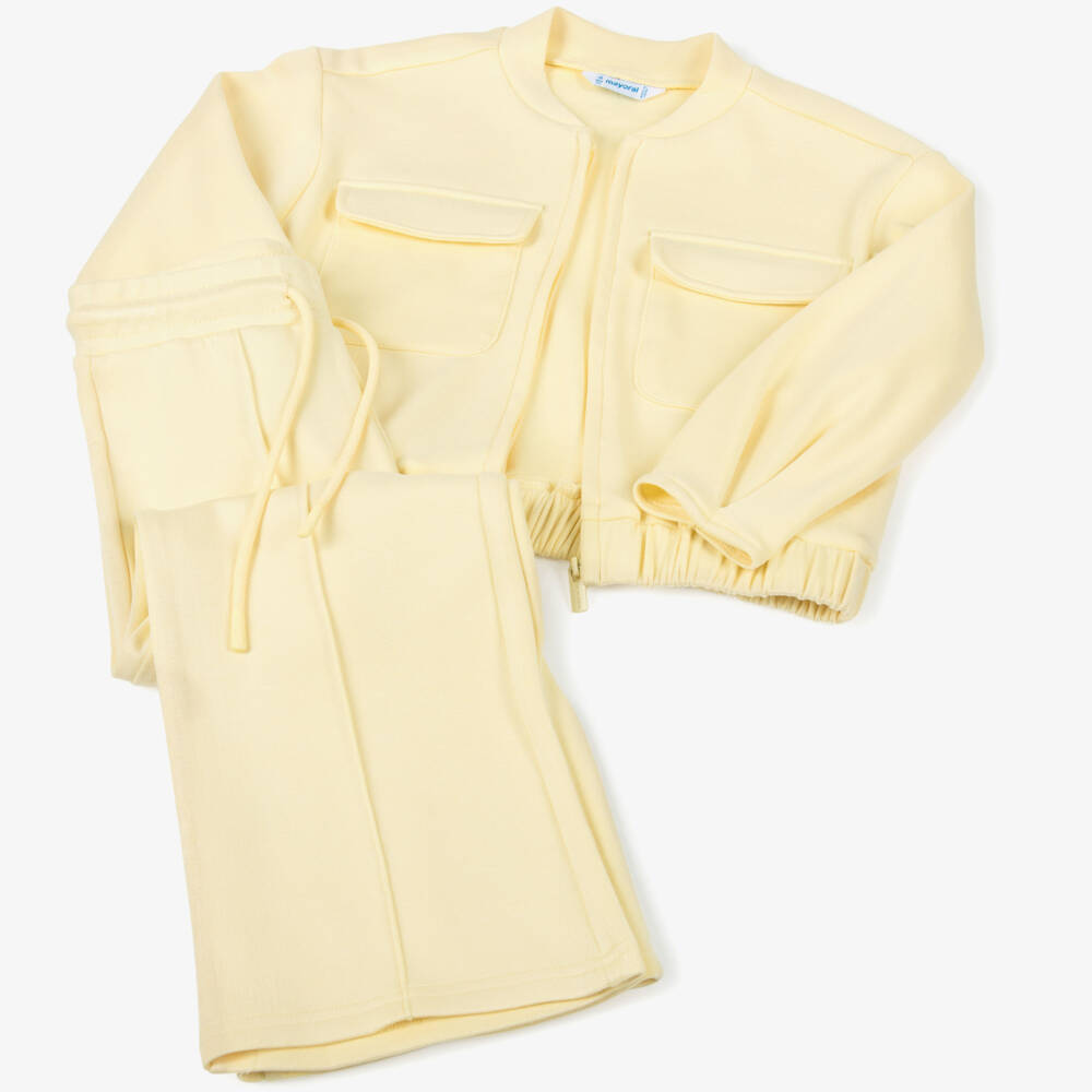 Mayoral-Girls Pastel Yellow Piqué Tracksuit | Childrensalon