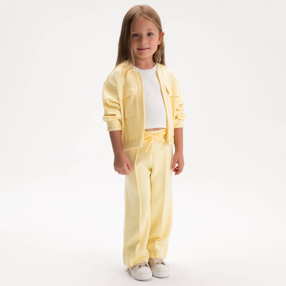 Mayoral-Girls Pastel Yellow Piqué Tracksuit | Childrensalon