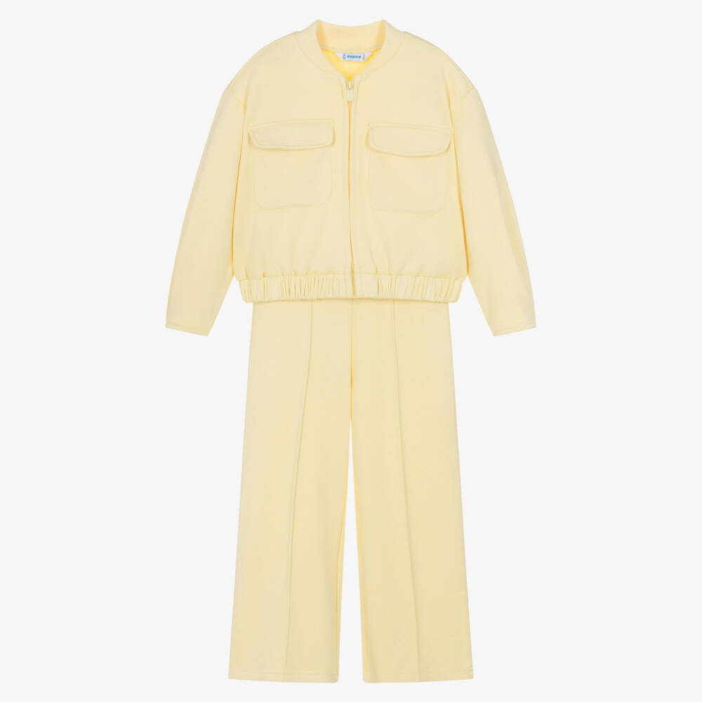 Mayoral-Girls Pastel Yellow Piqué Tracksuit | Childrensalon