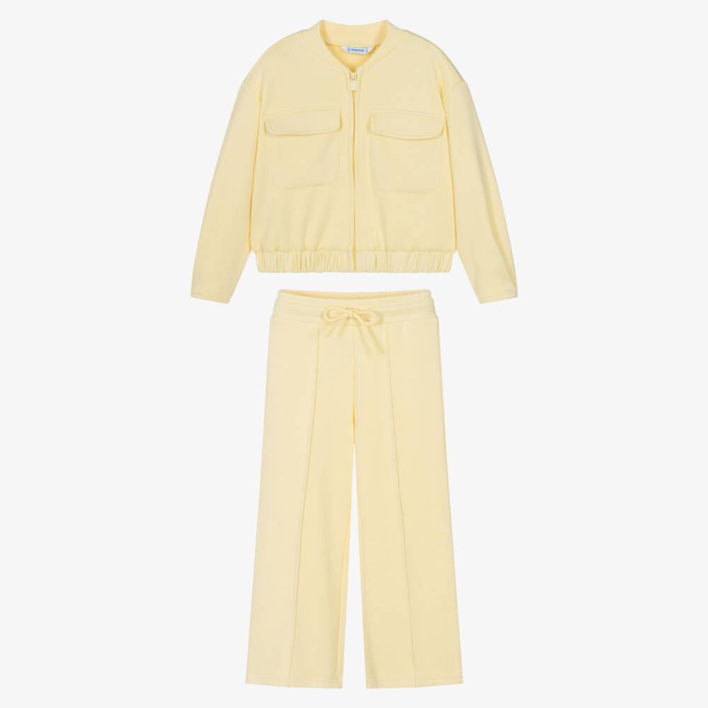 Mayoral-Girls Pastel Yellow Piqué Tracksuit | Childrensalon