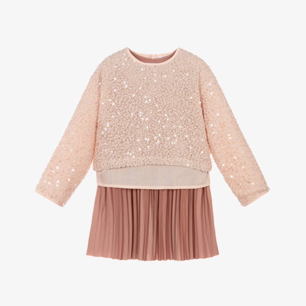 Mayoral-Girls Peach Pink Sequin Pleated Dress Set | Childrensalon