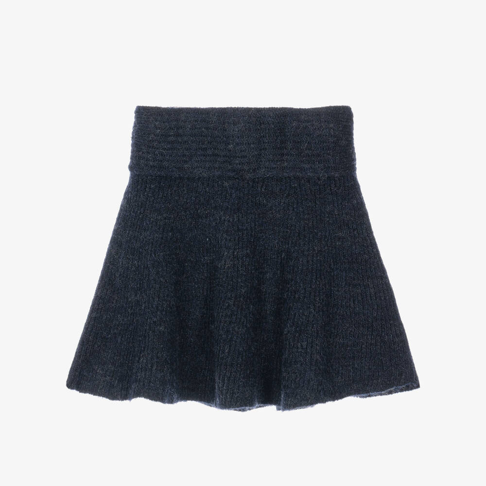 Mayoral-Girls Pearl-Embellished Knitted Skirt in Navy Blue | Childrensalon
