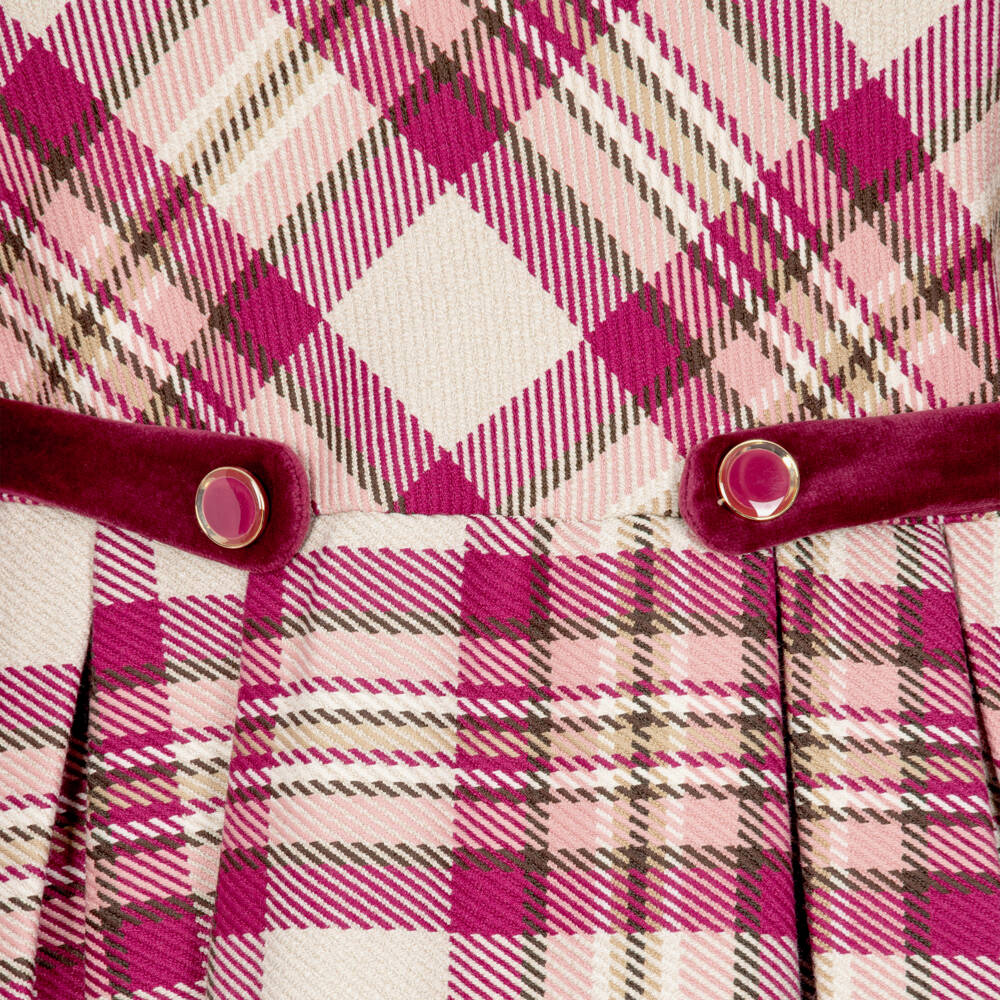 Mayoral-Girls Pink & Beige Check Dress | Childrensalon