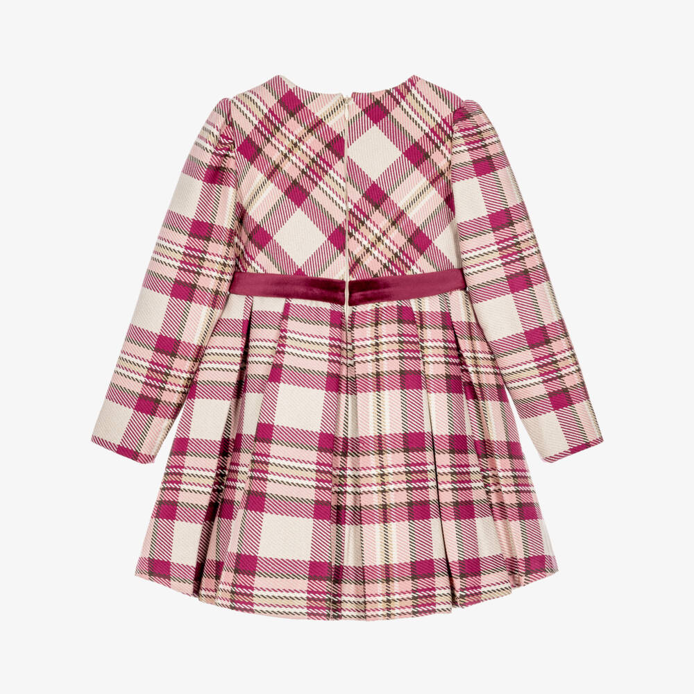 Mayoral-Girls Pink & Beige Check Dress | Childrensalon