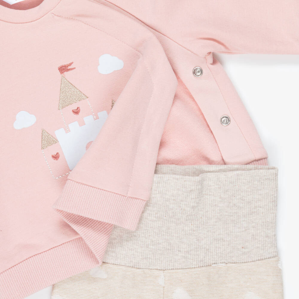 Mayoral Newborn-Girls Pink & Beige Cotton 2-Piece Babygrow | Childrensalon