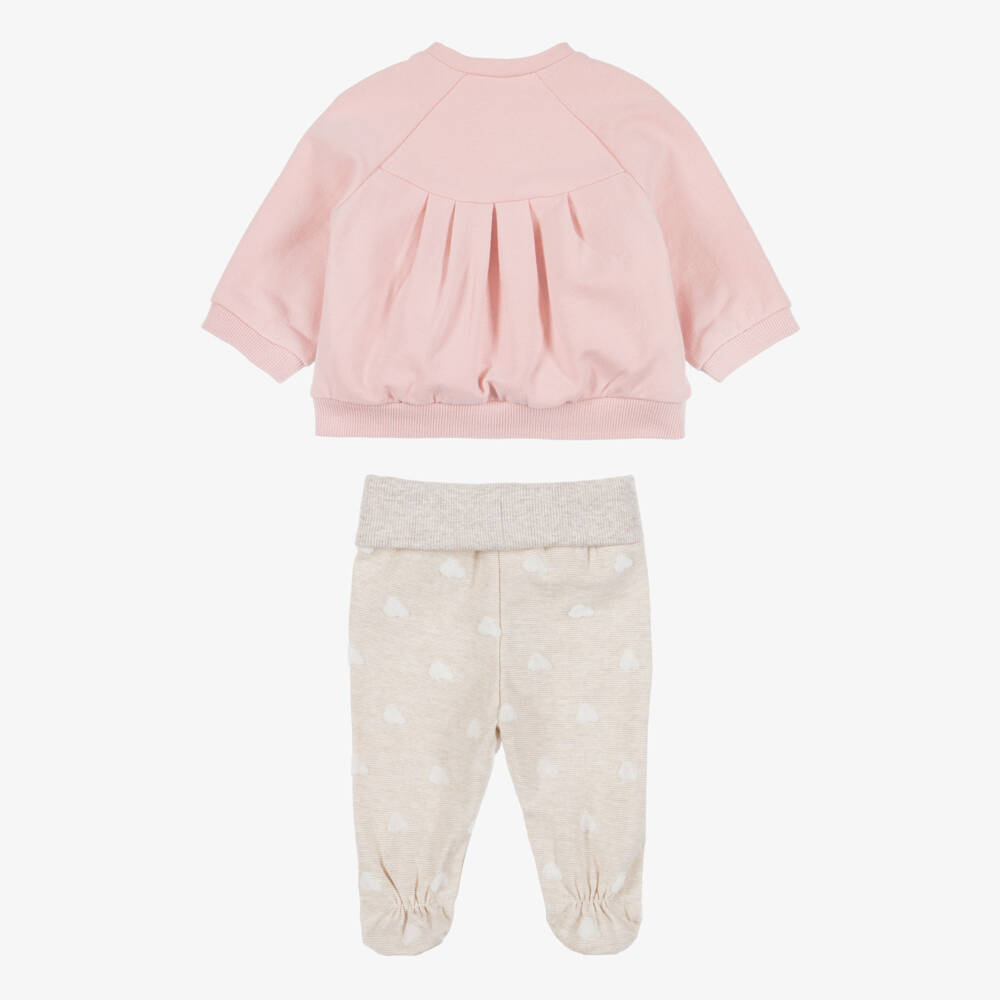 Mayoral Newborn-Girls Pink & Beige Cotton 2-Piece Babygrow | Childrensalon