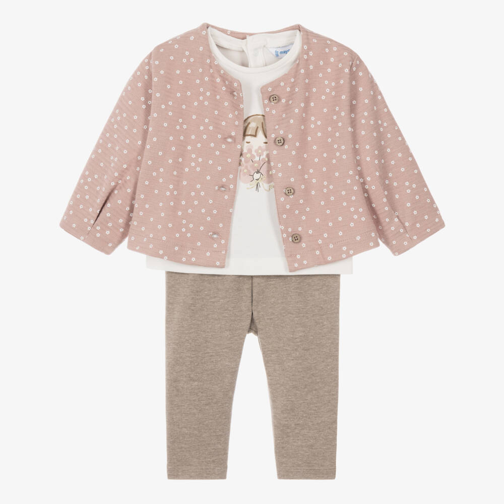 Mayoral-Girls Pink & Beige Floral Leggings Set | Childrensalon