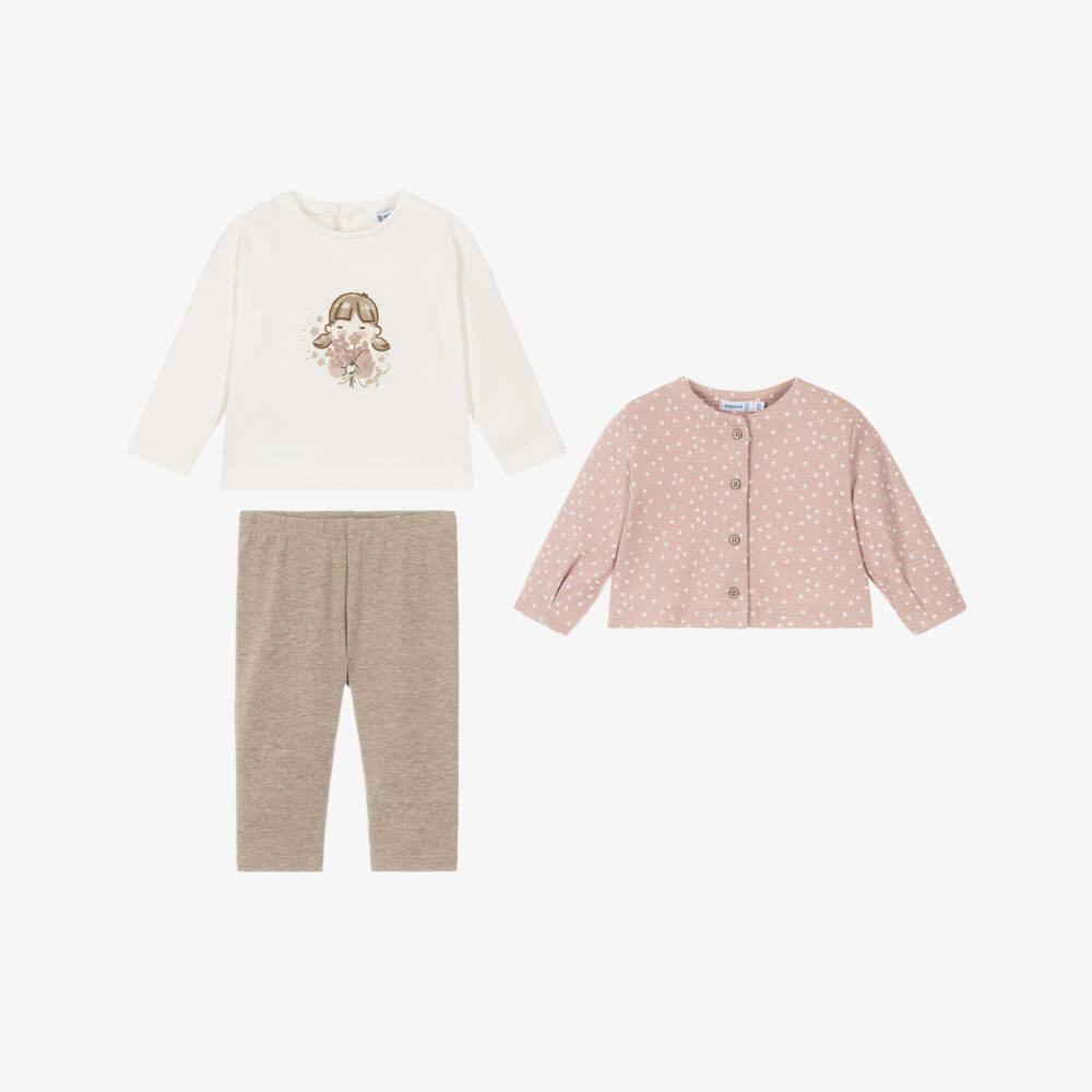 Mayoral-Girls Pink & Beige Floral Leggings Set | Childrensalon