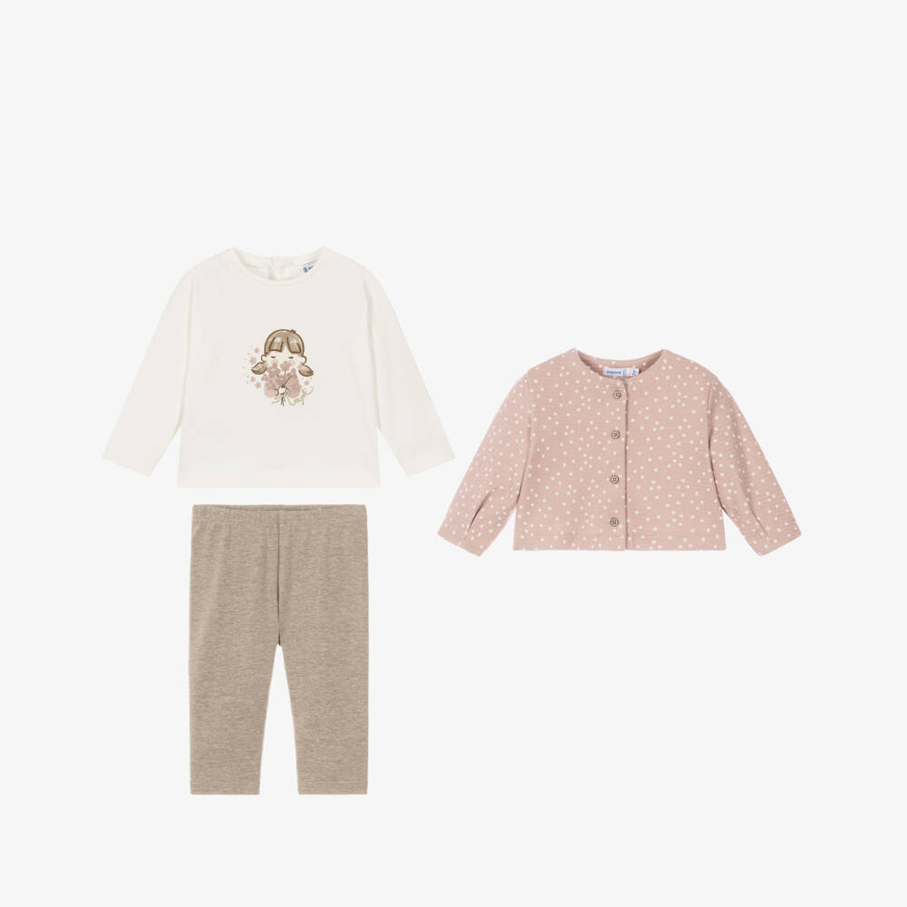 Mayoral-Girls Pink & Beige Floral Leggings Set | Childrensalon