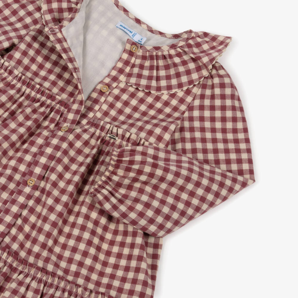 Mayoral-Платье розово-бежевое в клетку для девочек | Childrensalon