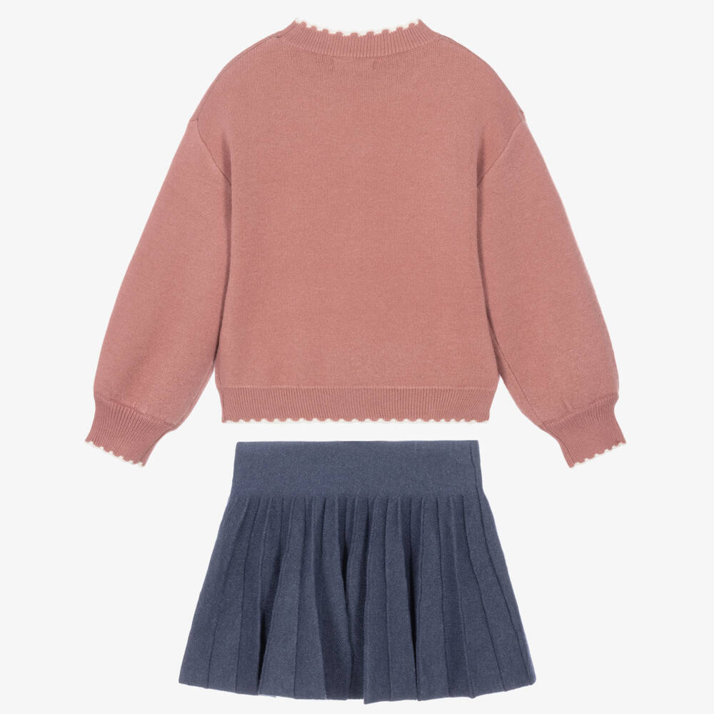 Mayoral-Girls Pink & Blue Skiing Fox Skirt Set | Childrensalon