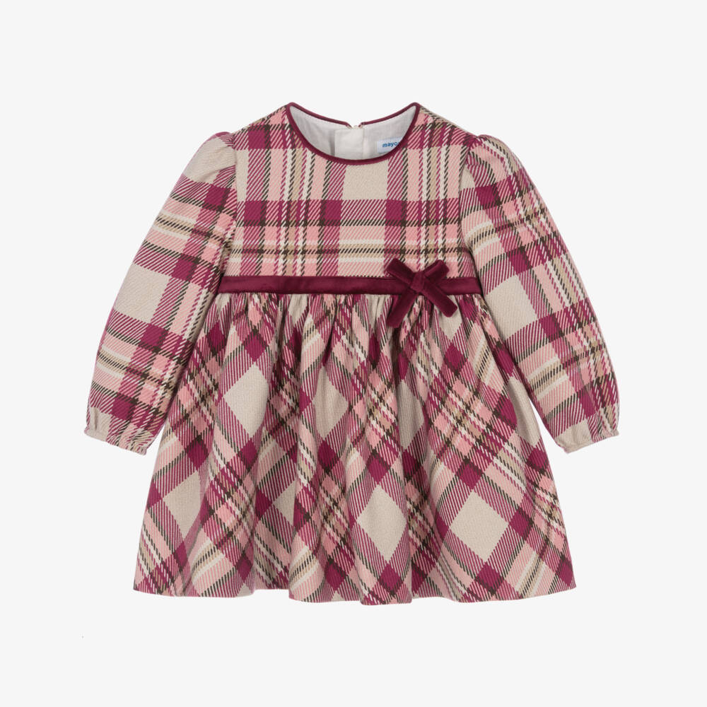 Mayoral-Girls Pink Check Dress with Bow Detail | Childrensalon