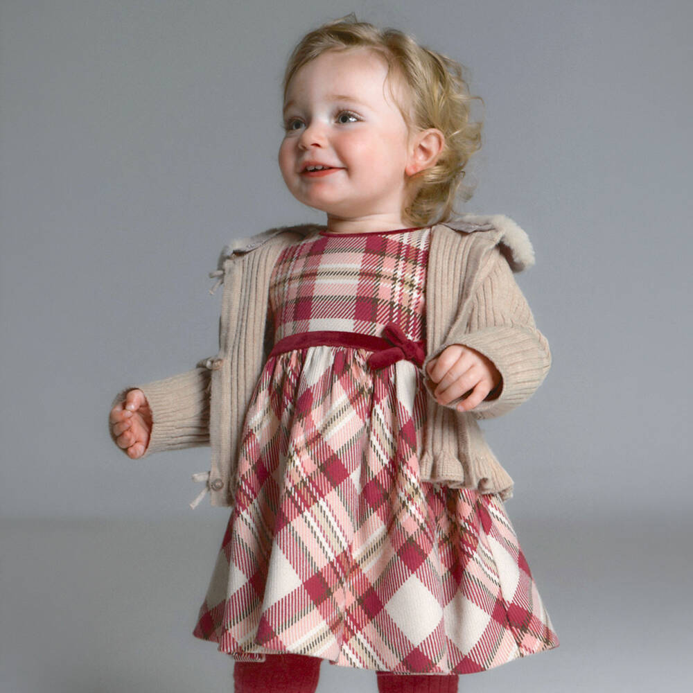Mayoral-Girls Pink Check Dress with Bow Detail | Childrensalon