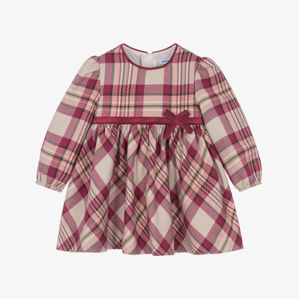 Mayoral-Girls Pink Check Dress with Bow Detail | Childrensalon